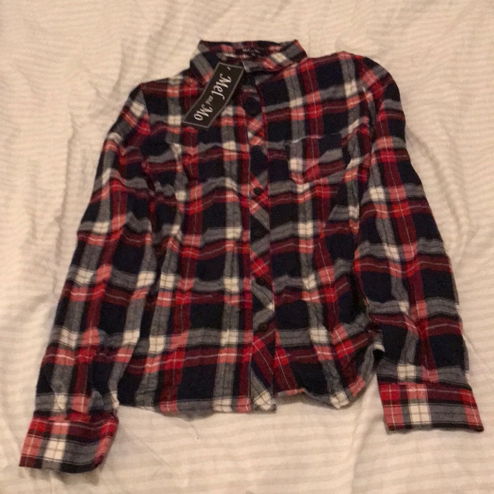 A plaid striped blouse.